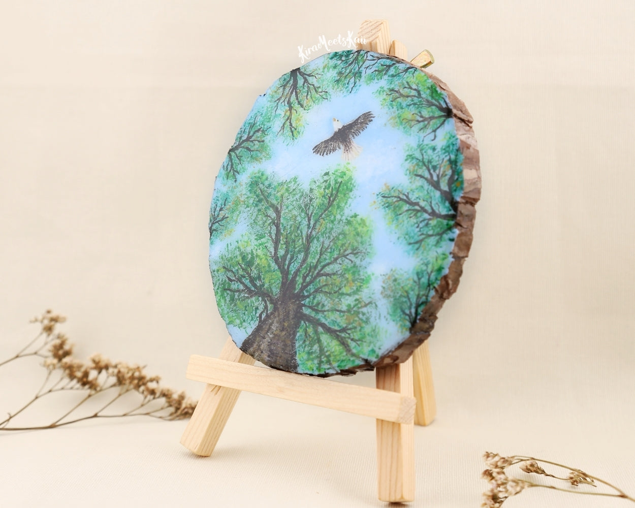 "Sovereign Sky" Eagle Soaring Above the Verdant Canopy, Acrylic Painting on Wood