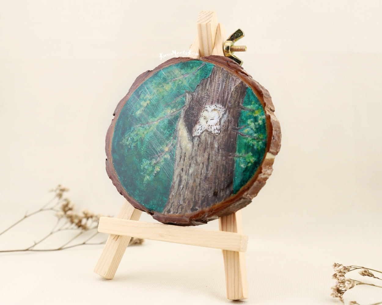 "Silent Slumber" Owl's Dream Among the Trees, Acrylic Painting on Wood