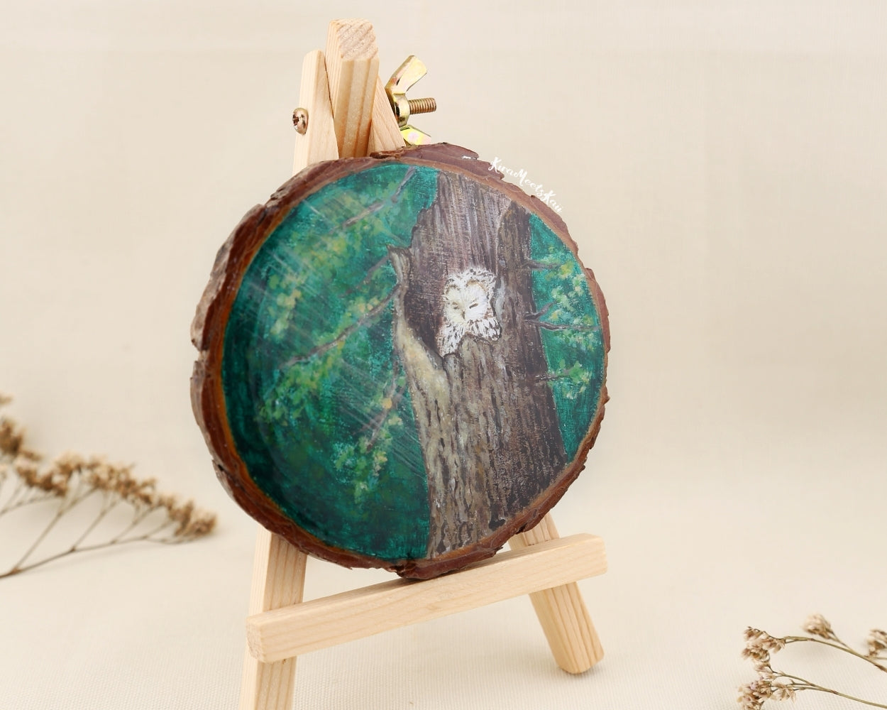"Silent Slumber" Owl's Dream Among the Trees, Acrylic Painting on Wood