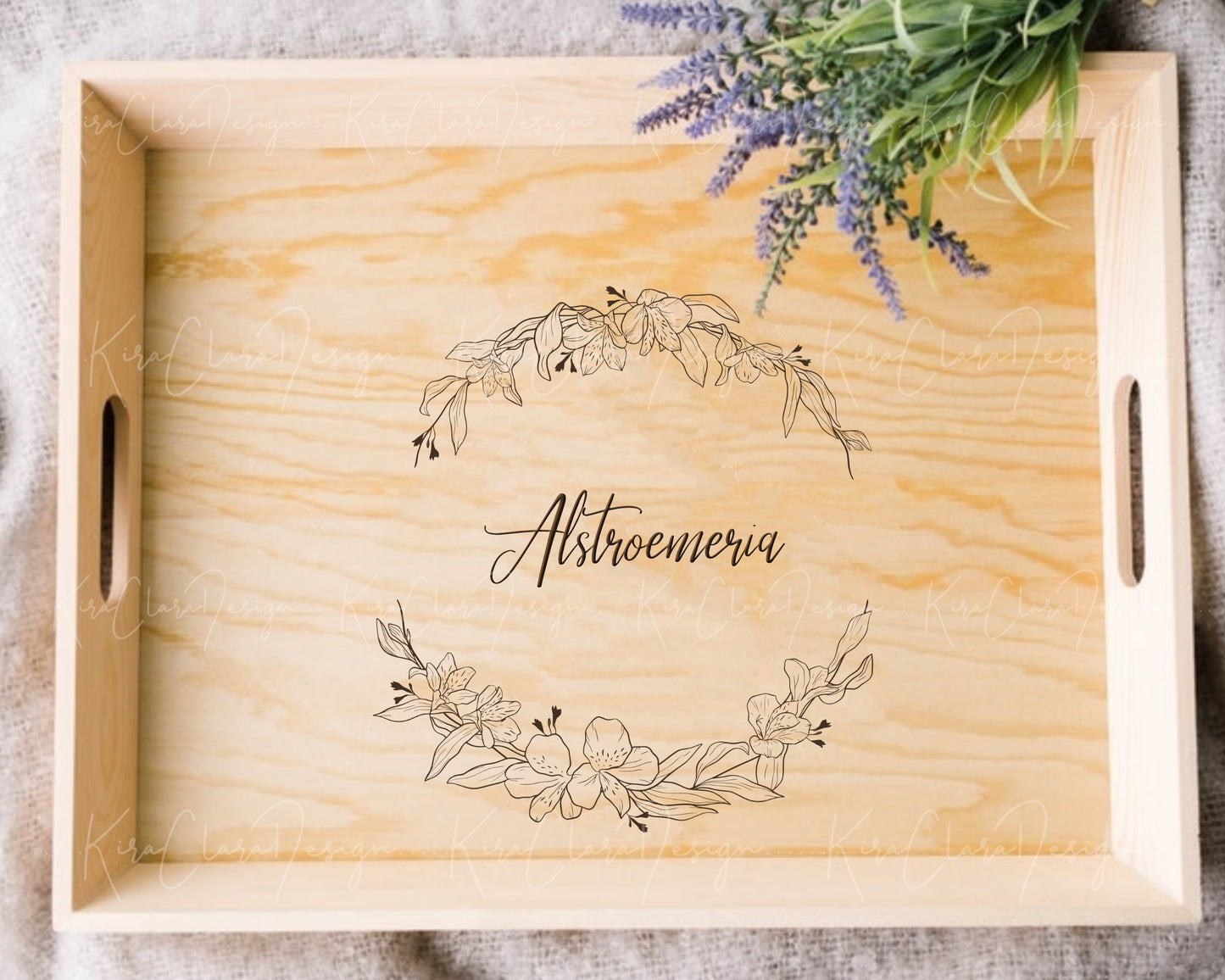Alstroemeria Flower (Peruvian Lily) Half Wreath Clipart/ Black & White
