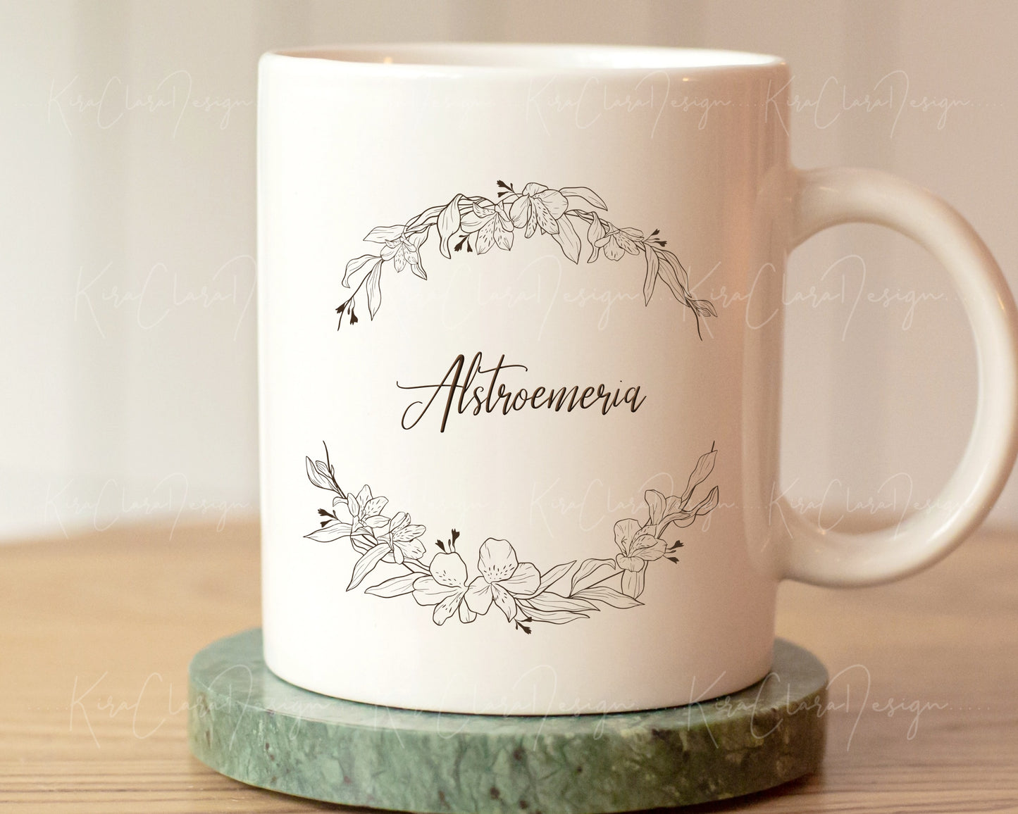 Alstroemeria Flower (Peruvian Lily) Half Wreath Clipart/ Black & White