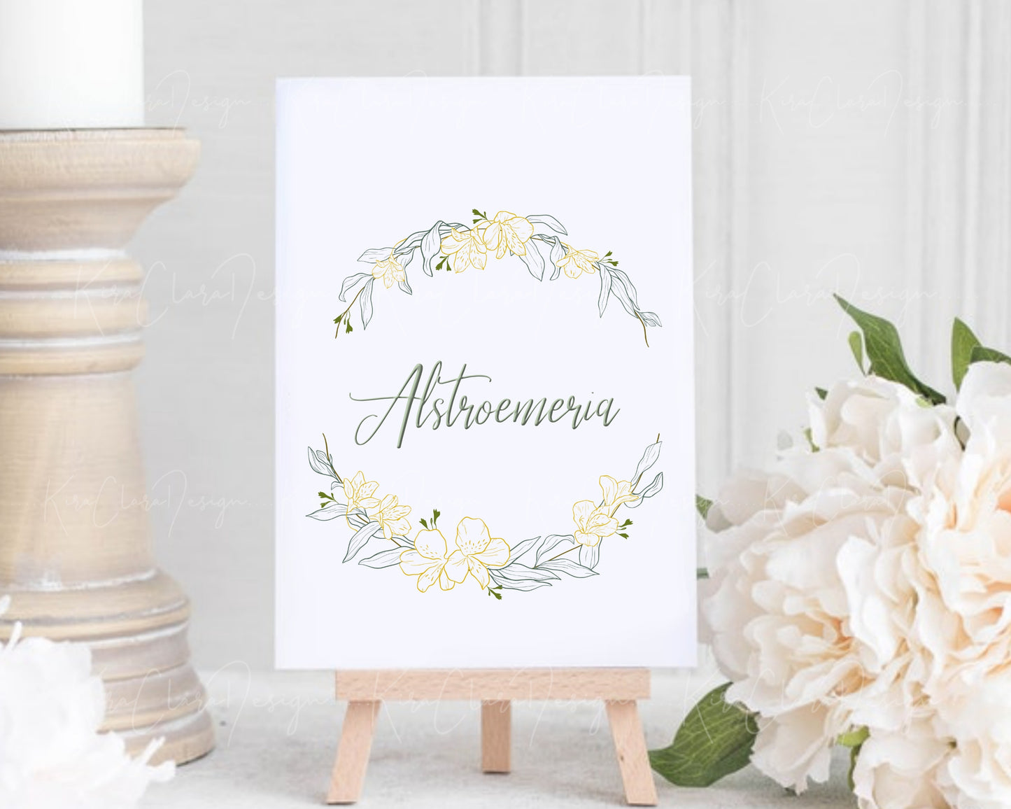 Alstroemeria Flower (Peruvian Lily) Half Wreath Clipart/ Color Outline