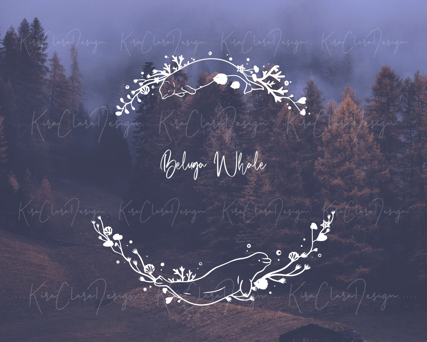 Beluga Whale/ Sea Creature Wreath Clipart