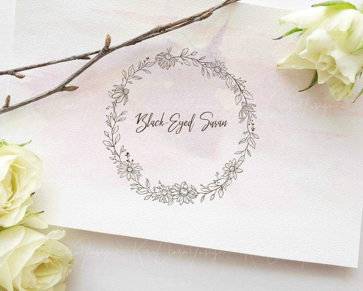 Black-Eyed Susan Flower Full Wreath Clipart Download / Black & White Color