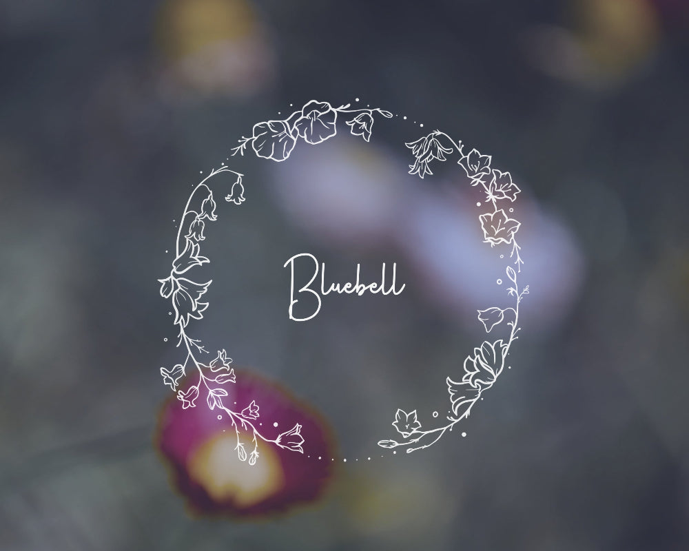 Hand-drawn Bluebell floral wreath black and white vector illustration for digital download.
