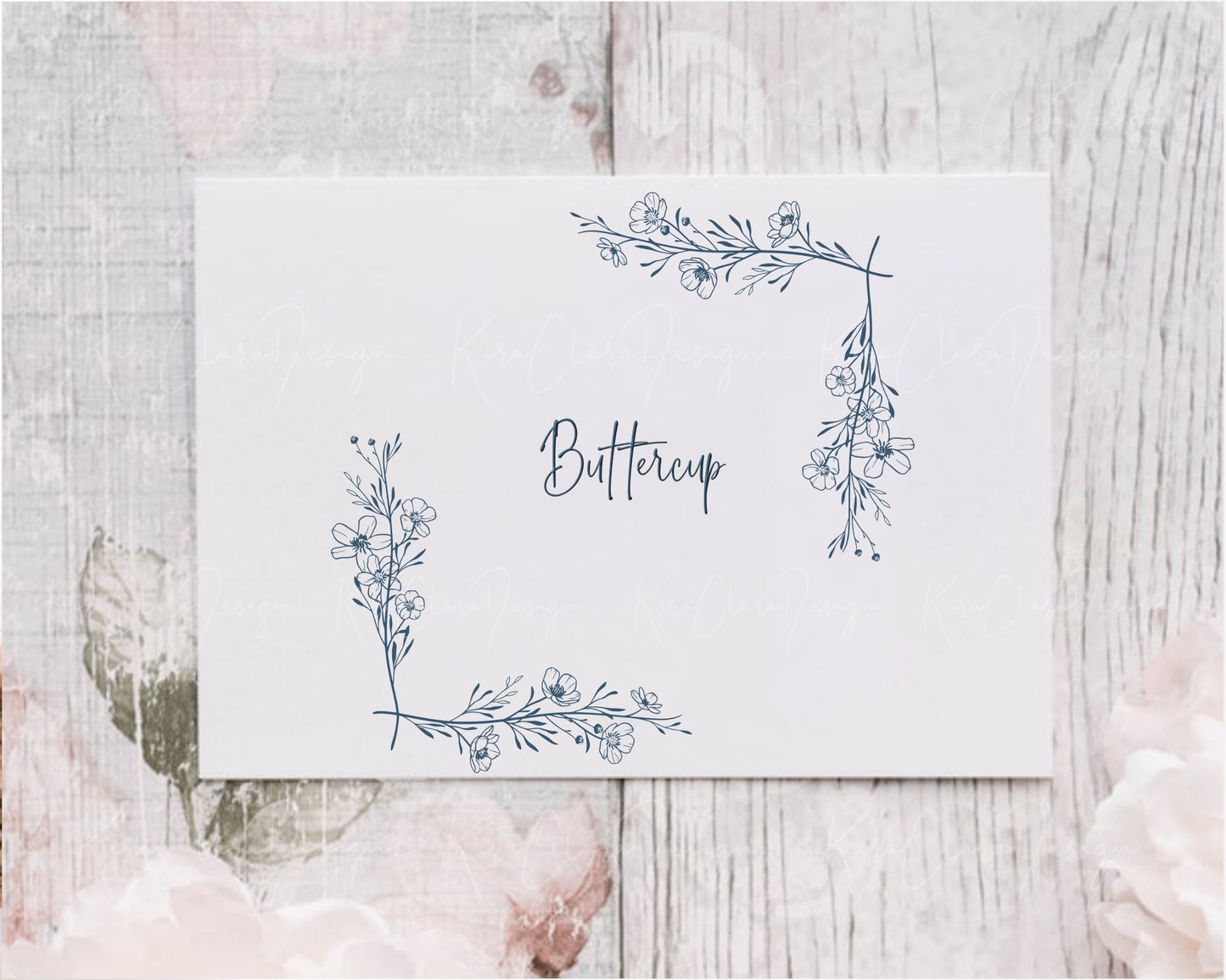 Buttercup Flower Bottom Frame & Square Corner Frame Clipart/ Black & White