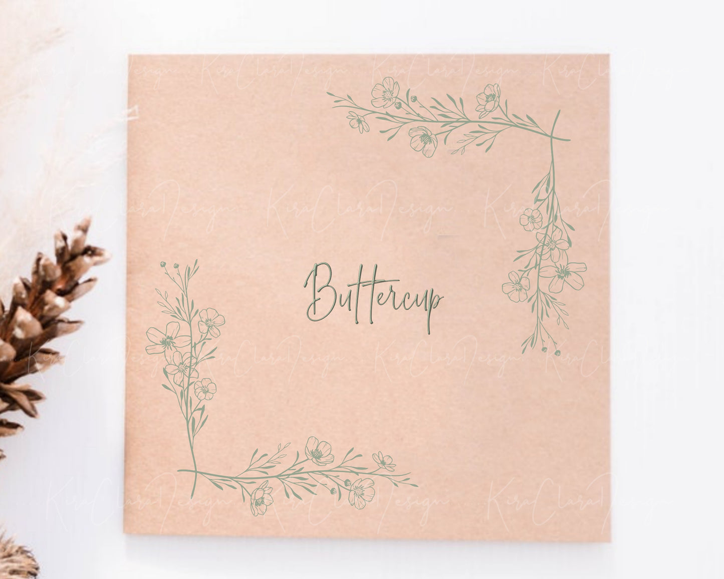 Buttercup Flower Bottom Frame & Square Corner Frame Clipart/ Black & White