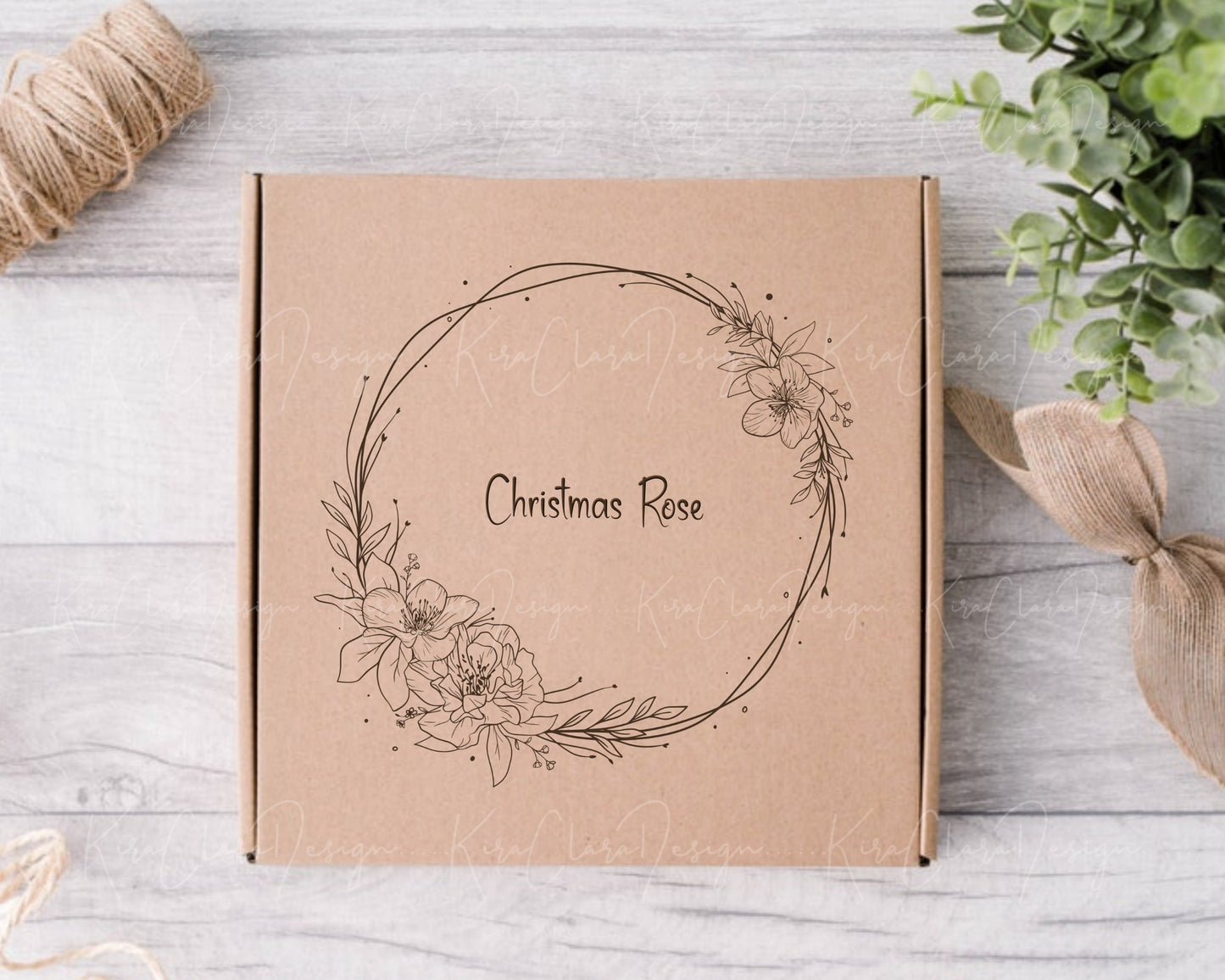 Christmas Rose Flower (Hellebores) Wreath Clipart Black & White