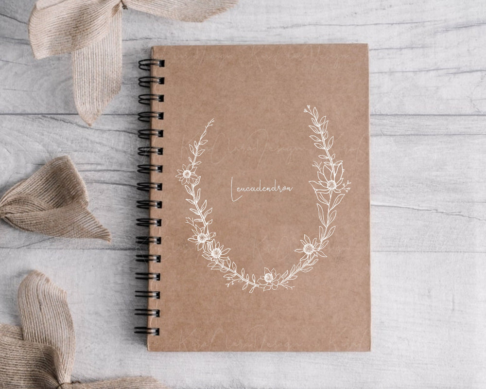 Hand-drawn Leucadendron floral wreath vector and clipart illustration in black and white for digital download.