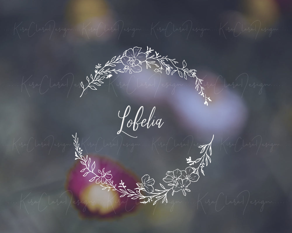 Hand-drawn Lobelia (Indian Tobacco) floral wreath vector and clipart illustration in black and white for digital download.