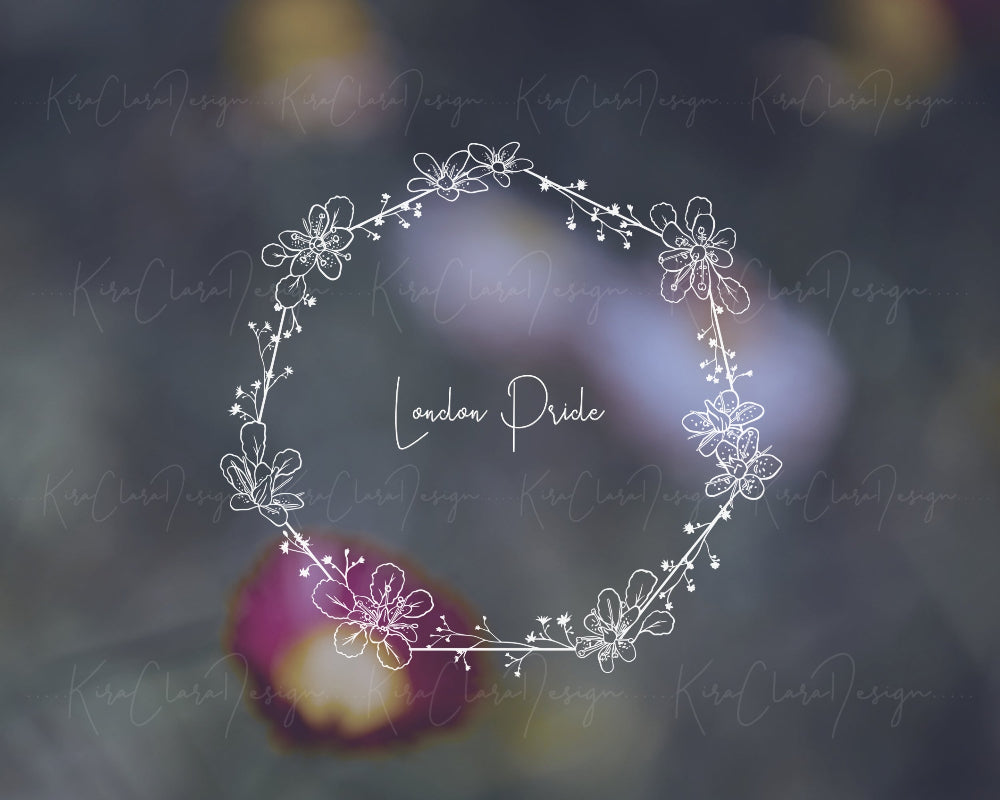 Hand-drawn London Pride floral wreath vector and clipart illustration in black and white for digital download.