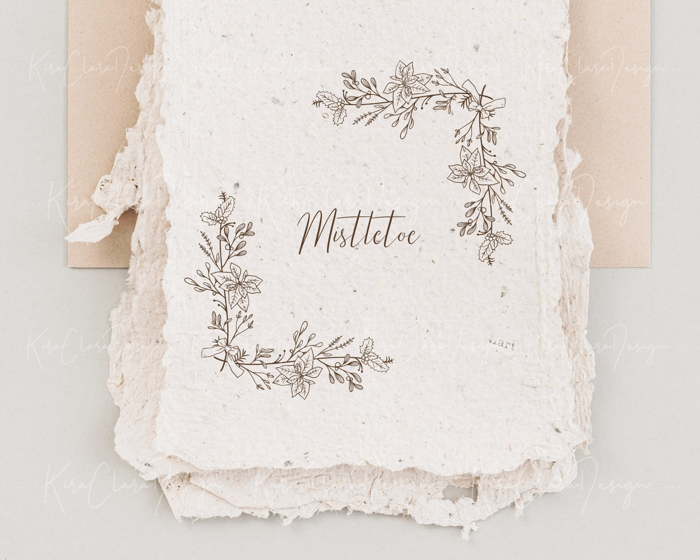 Christmas Mistletoe & Poinsettia Square Frame & Bottom Frame / Black & White Color