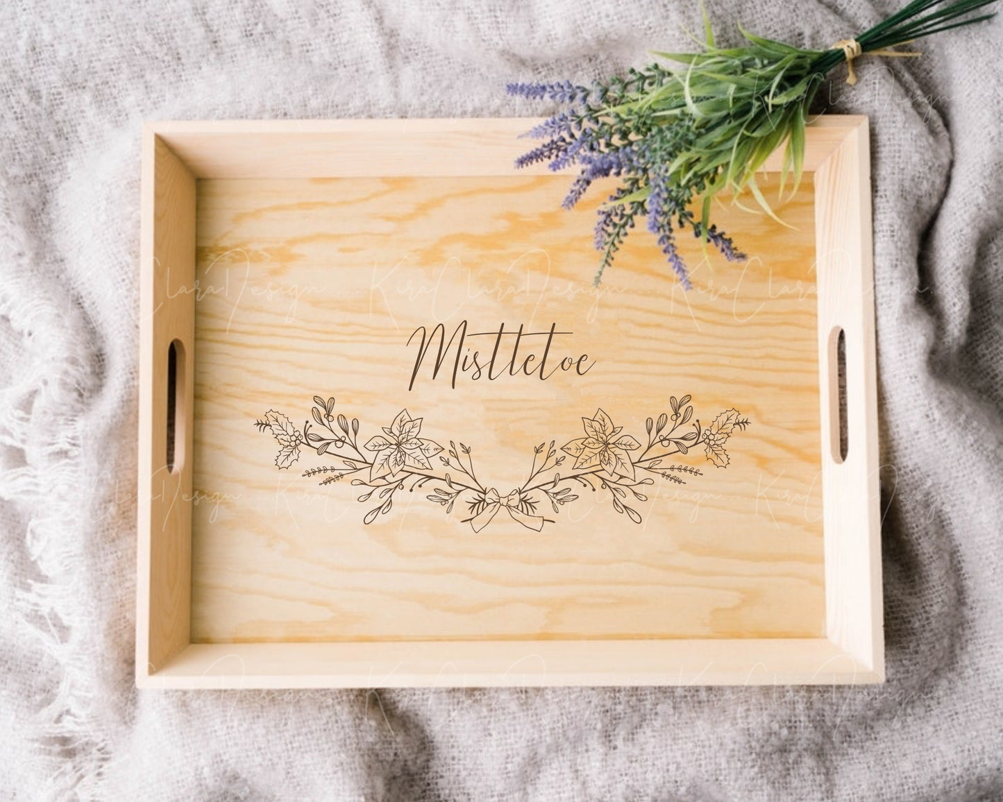 Christmas Mistletoe & Poinsettia Square Frame & Bottom Frame / Black & White Color
