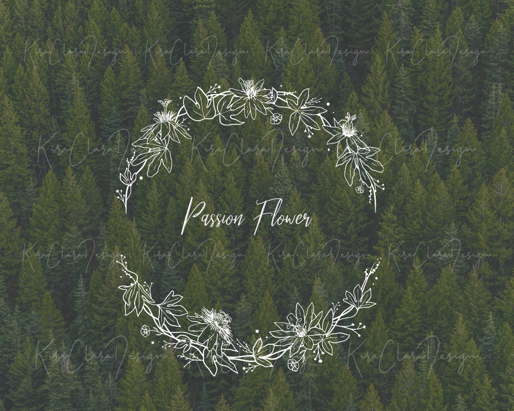 Hand-drawn Lathyrus (Sweet Pea) floral wreath vector and clipart illustration in black and white for digital download.