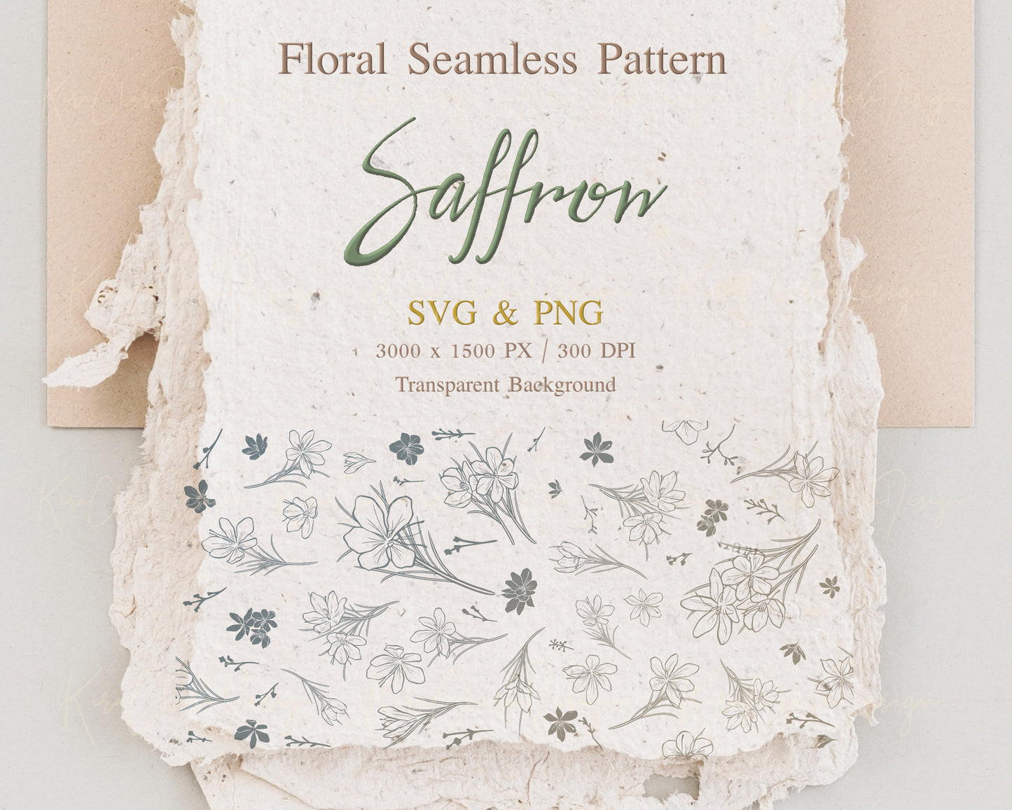 Saffron Flower (Autumn Crocus) Rectangle Repeat Pattern Border Frame