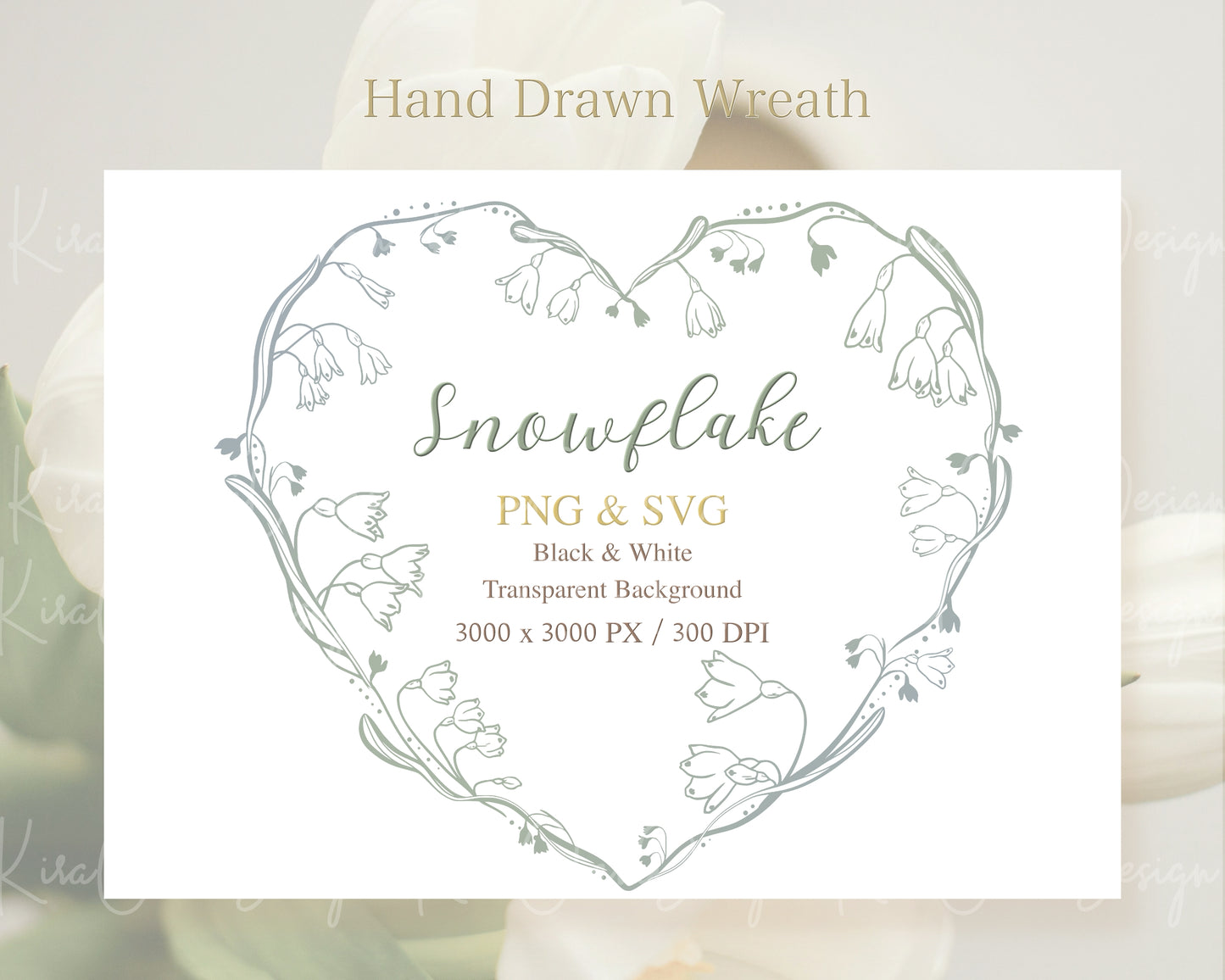 Snowflake Flower (Leucojum) Botanical Heart Frame Clipart