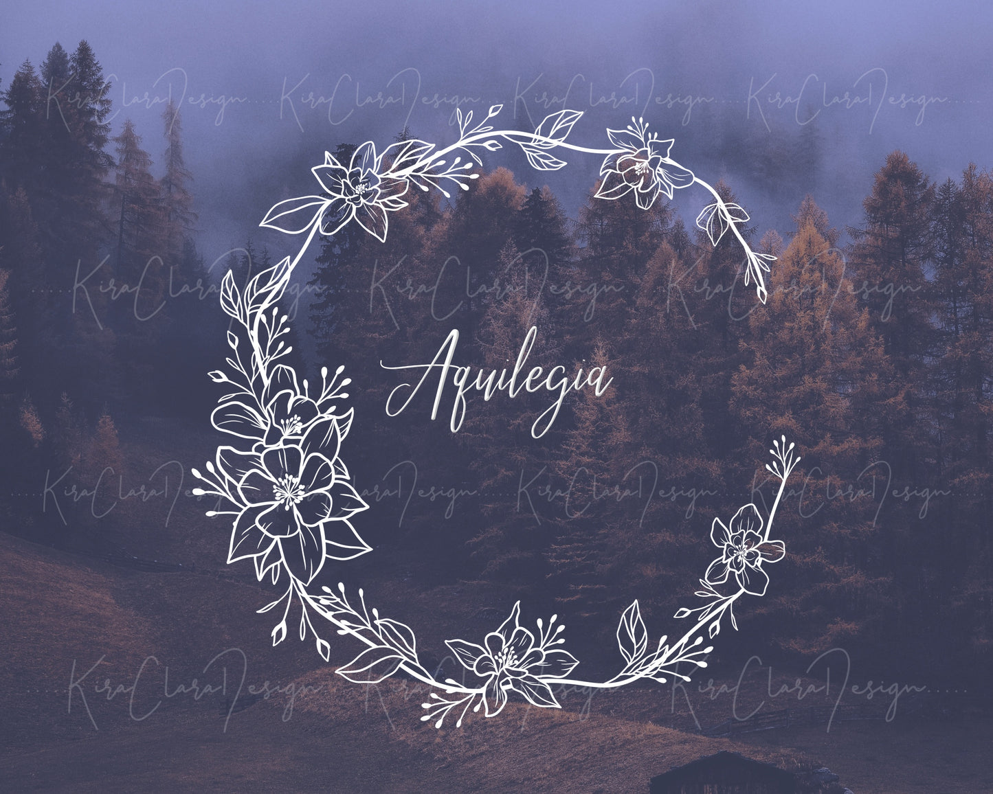 Aquilegia Flower Wreath Clipart