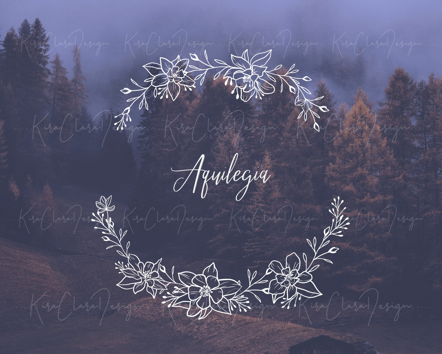Aquilegia Flower Half Wreath Clipart