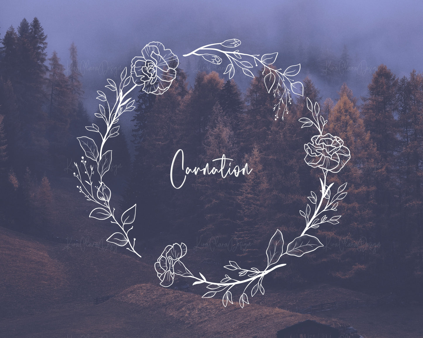 Carnation Flower Circle Wreath Clipart