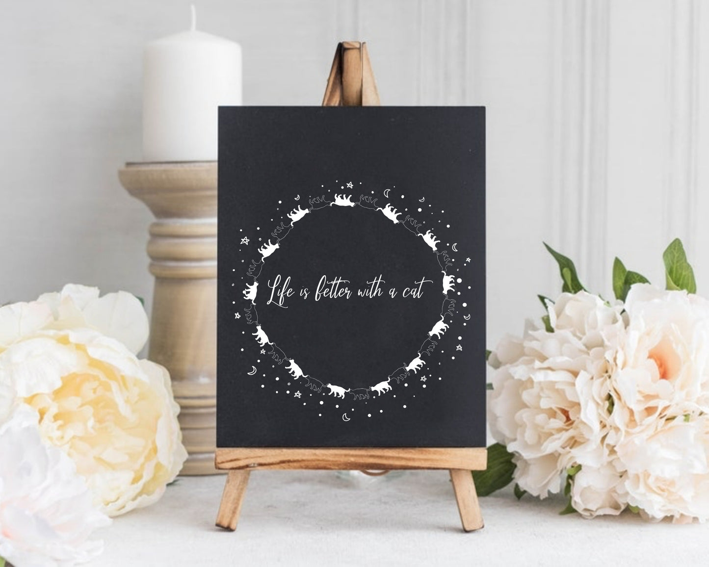 Stars & Moons Cat Circle Wreath Clipart