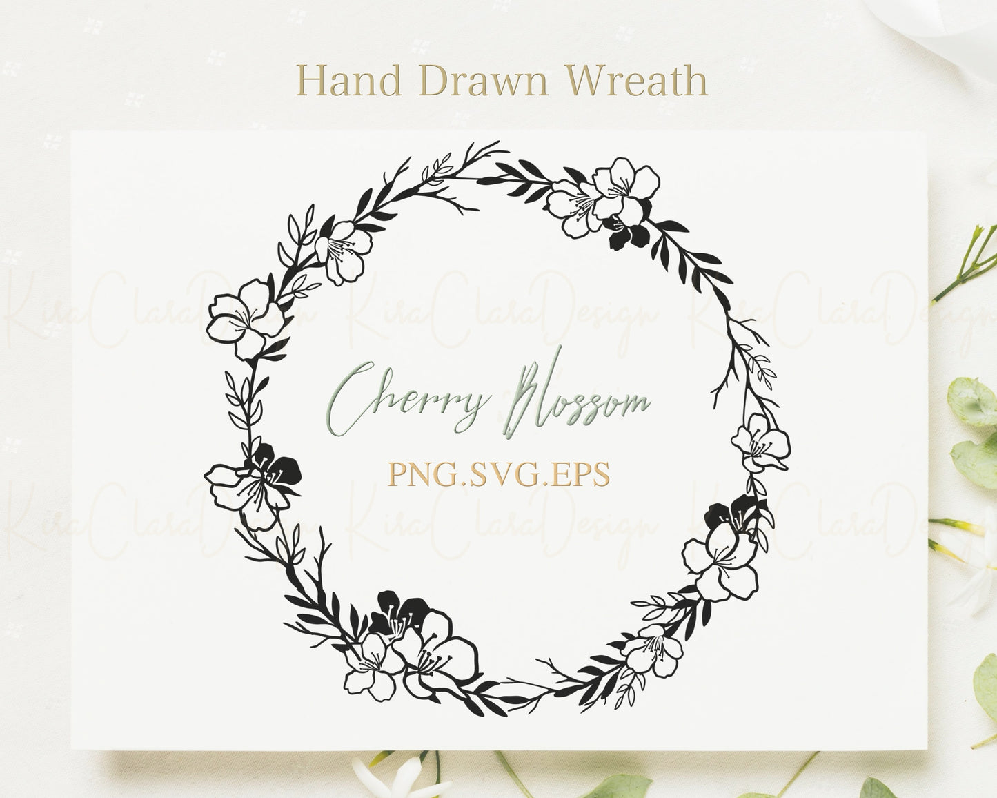 Cherry Blossom Circle Wreath Clipart