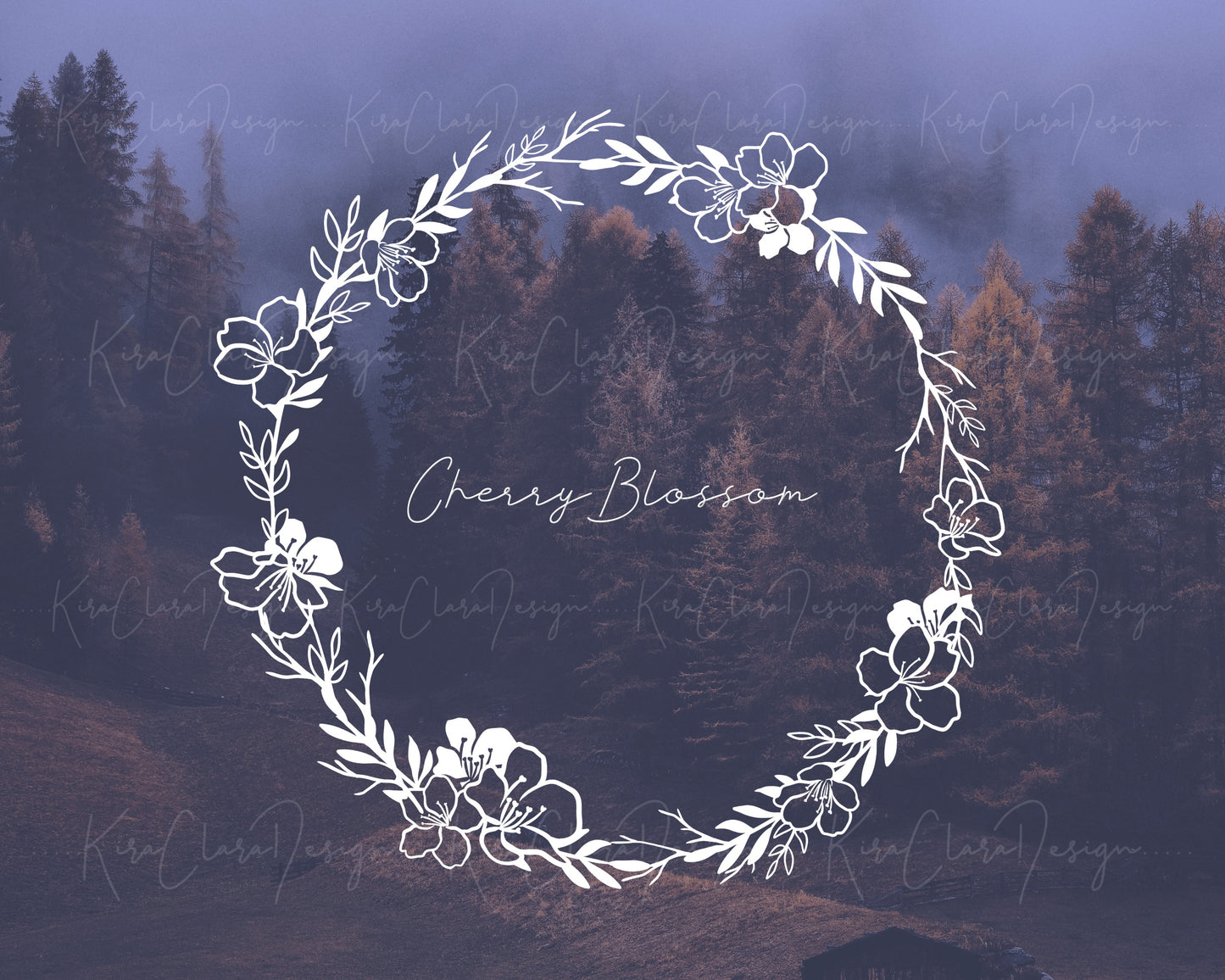 Cherry Blossom Circle Wreath Clipart