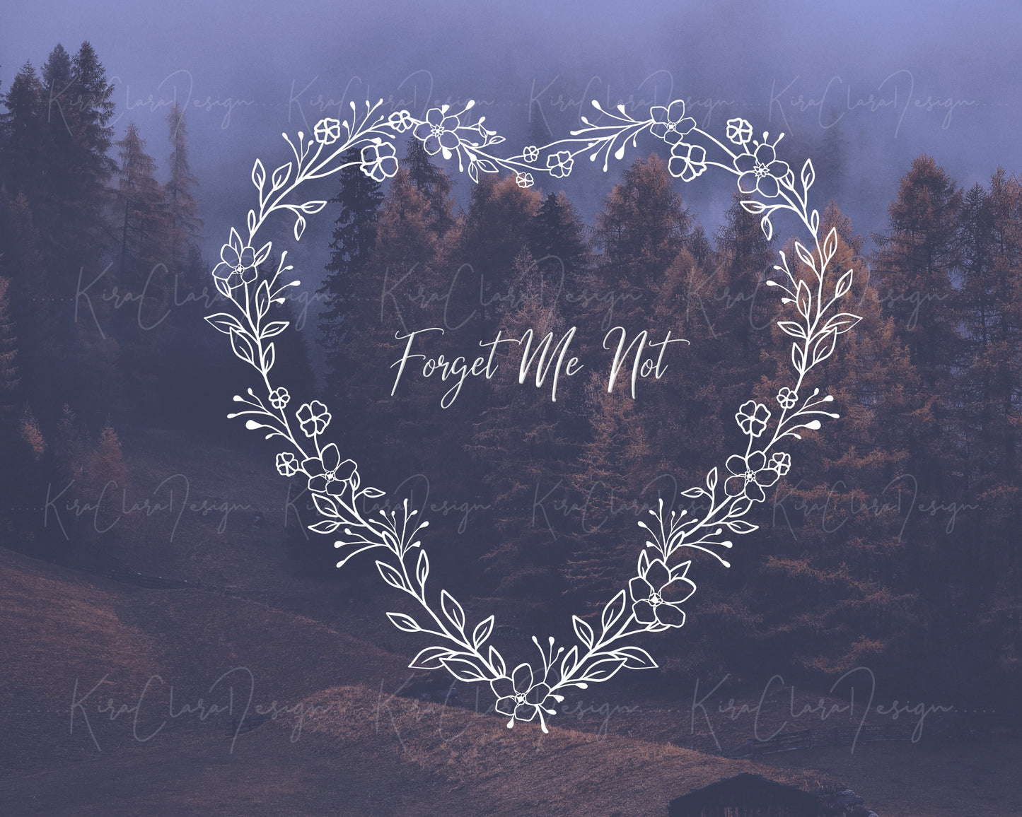 Forget Me Not Flower Heart Wreath Clipart