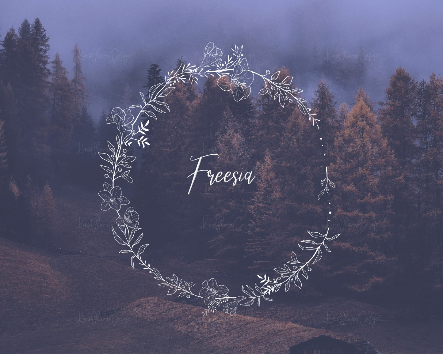 Freesia Flower Circle Wreath Clipart