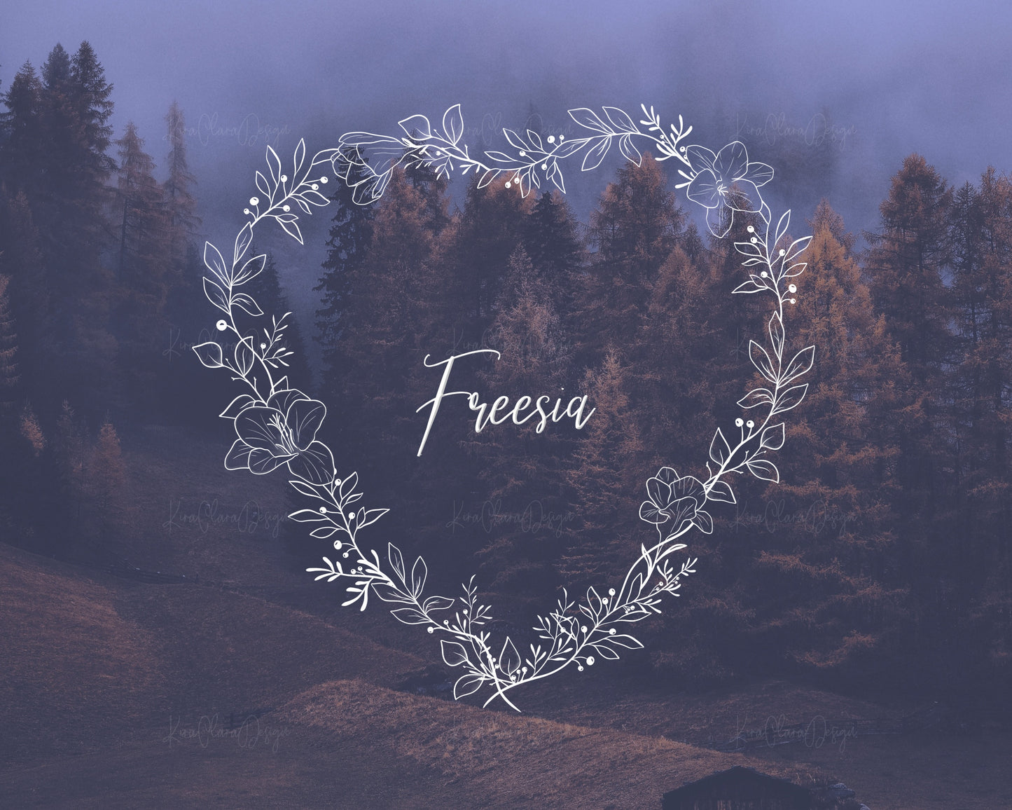 Freesia Flower Heart Wreath Clipart