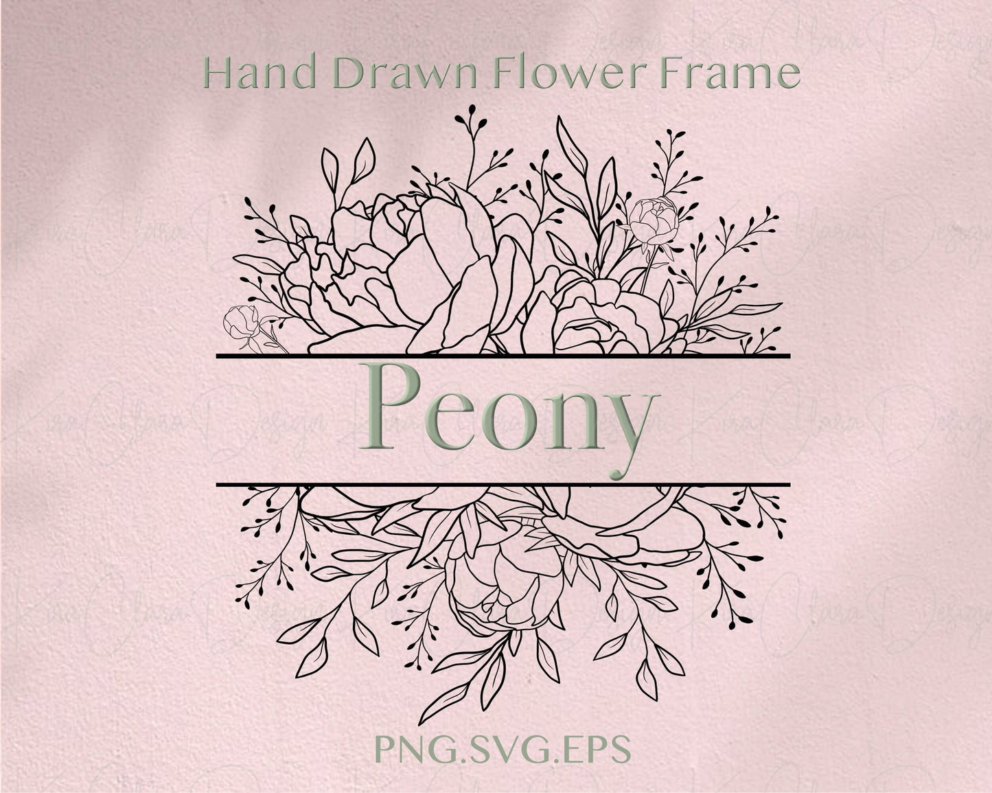 Peony Flower Split Border Frame Clipart SVG