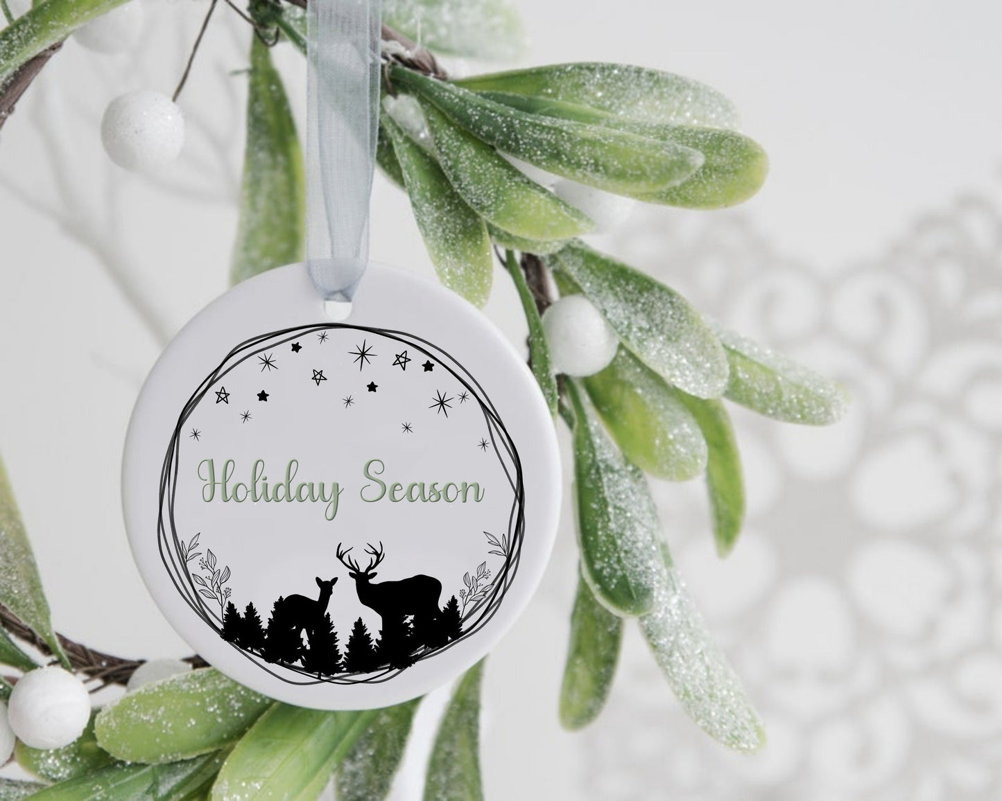 Christmas Deer Circle Wreath Clipart
