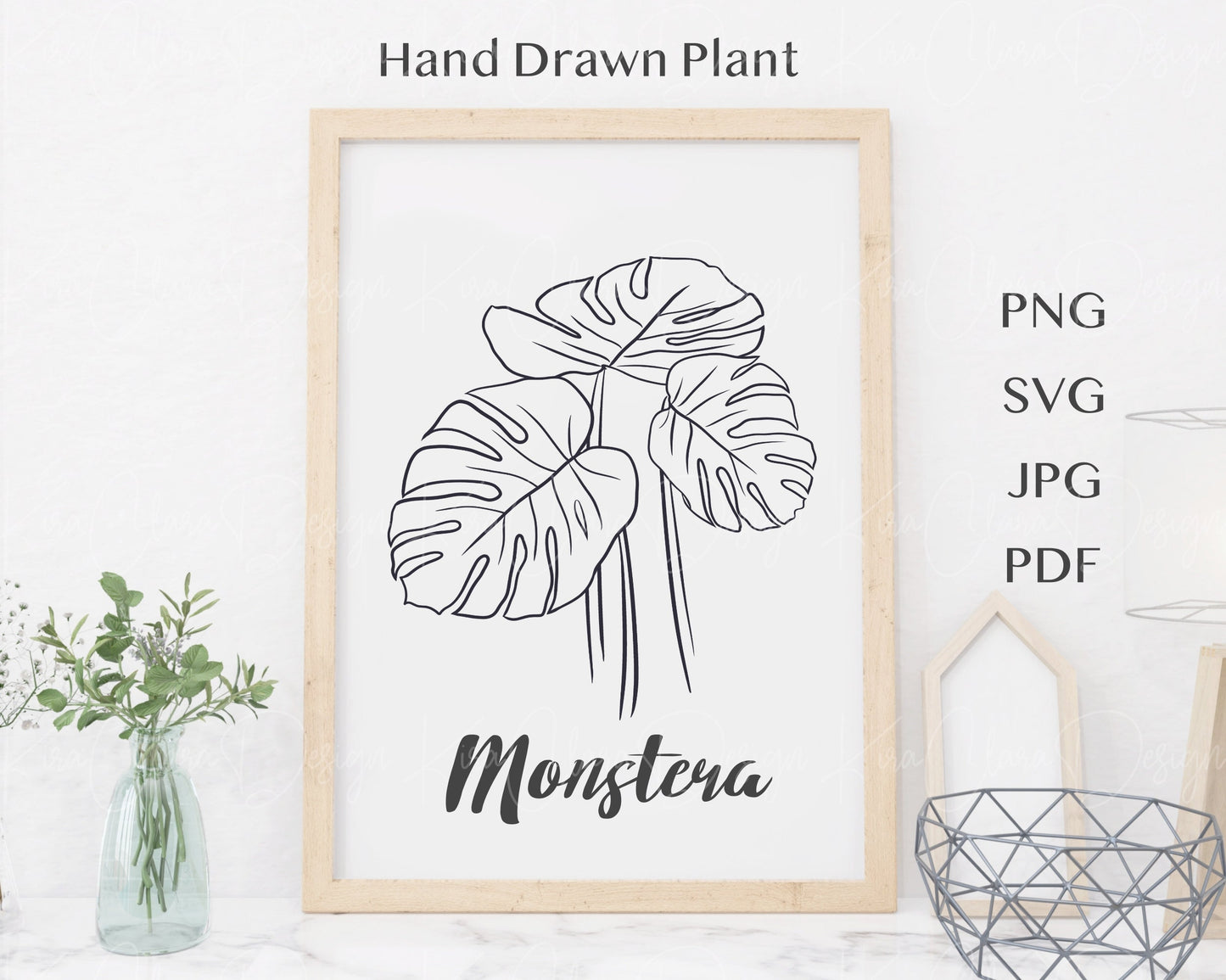 Tropical Leaf Monstera Outline Clipart SVG
