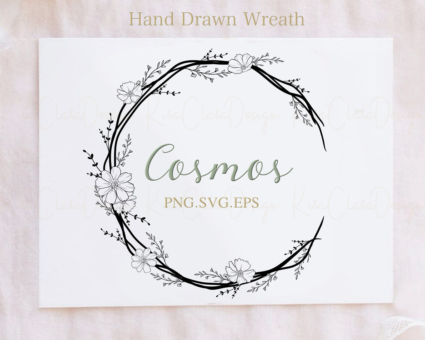 October Birth Flower Cosmos Circle Wreath Clipart