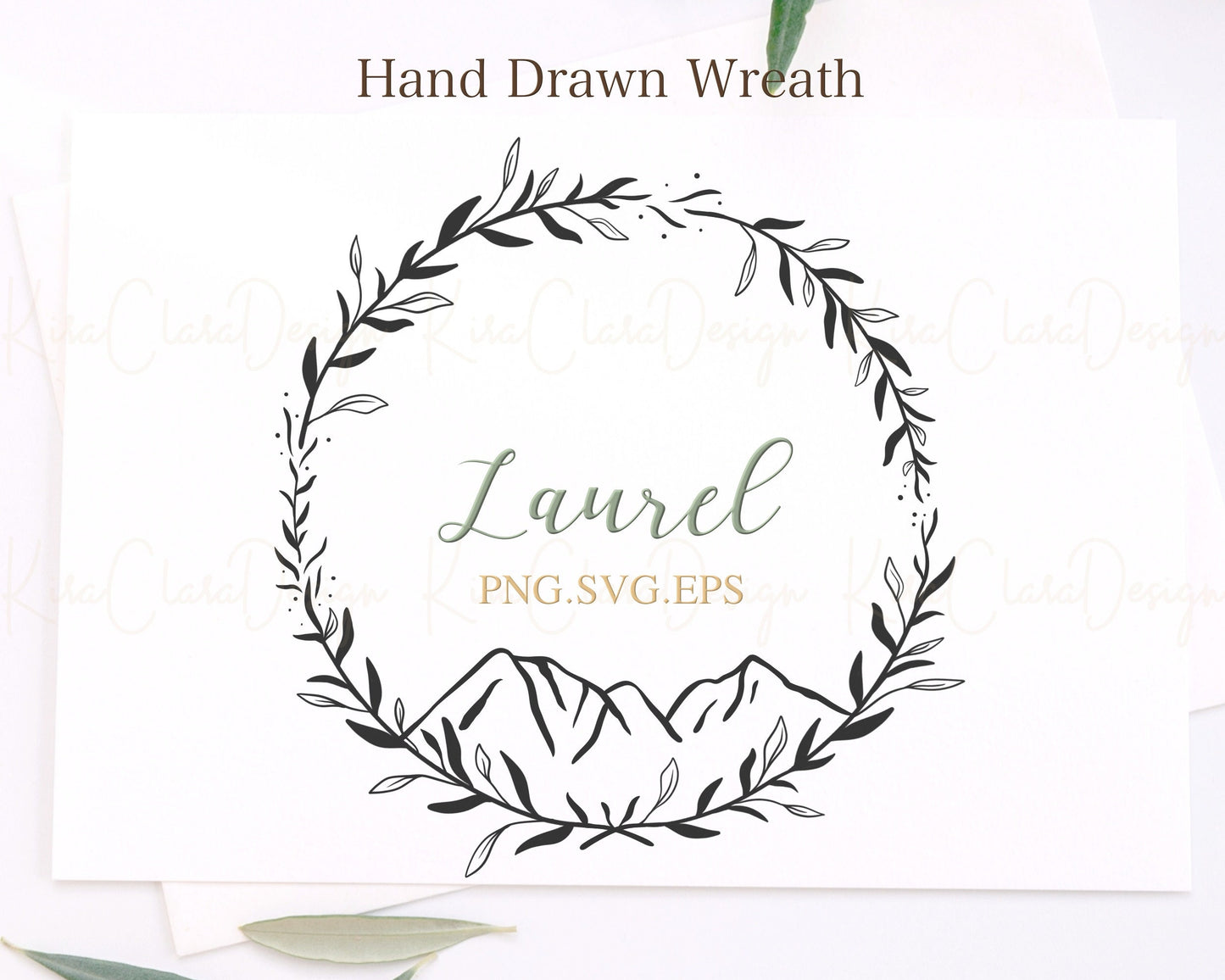 Laurel Leaf & Mountain Wreath Clipart