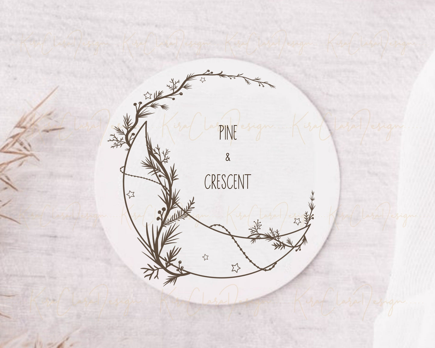 Pine Leaf & Moon Wreath Clipart SVG