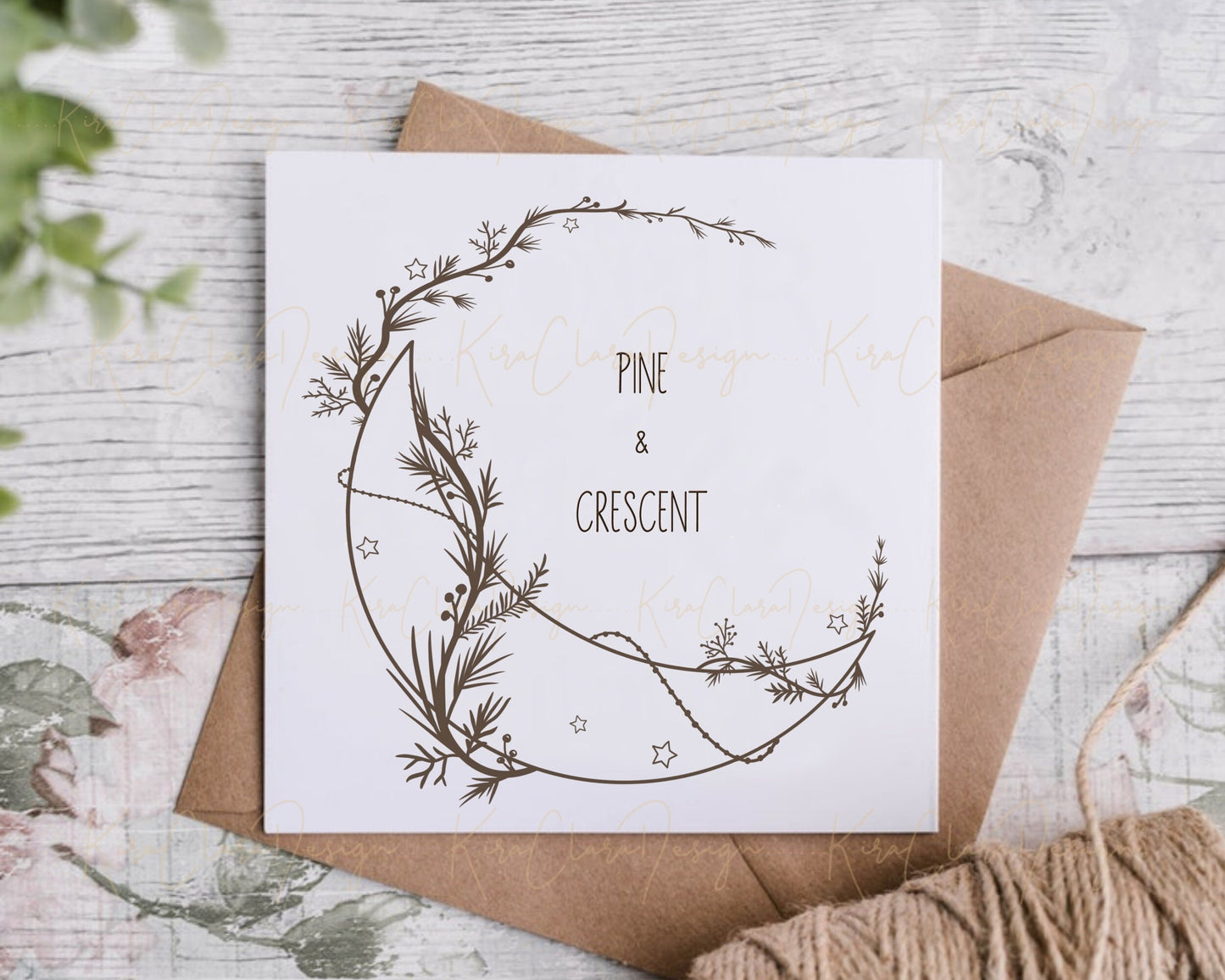 Pine Leaf & Moon Wreath Clipart SVG
