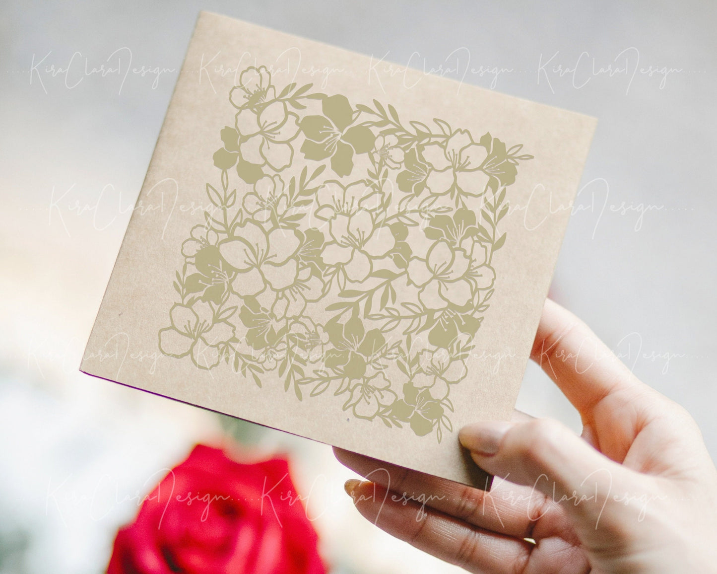 Cherry Blossom Square Floral Pattern Clipart