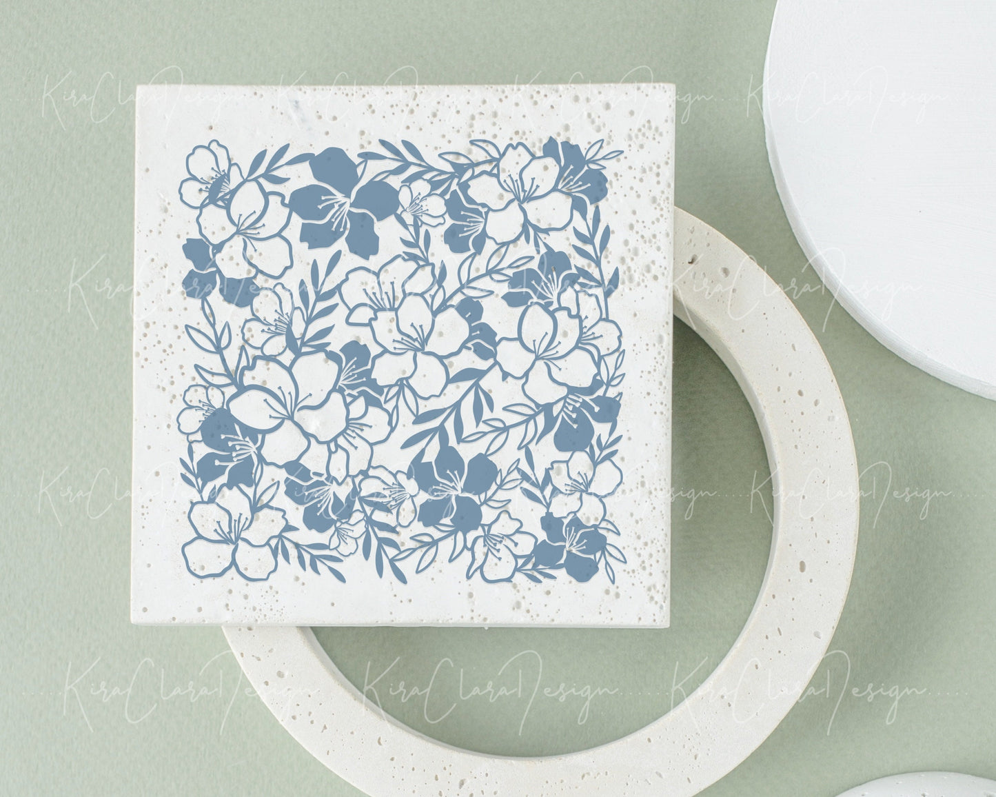 Cherry Blossom Square Floral Pattern Clipart