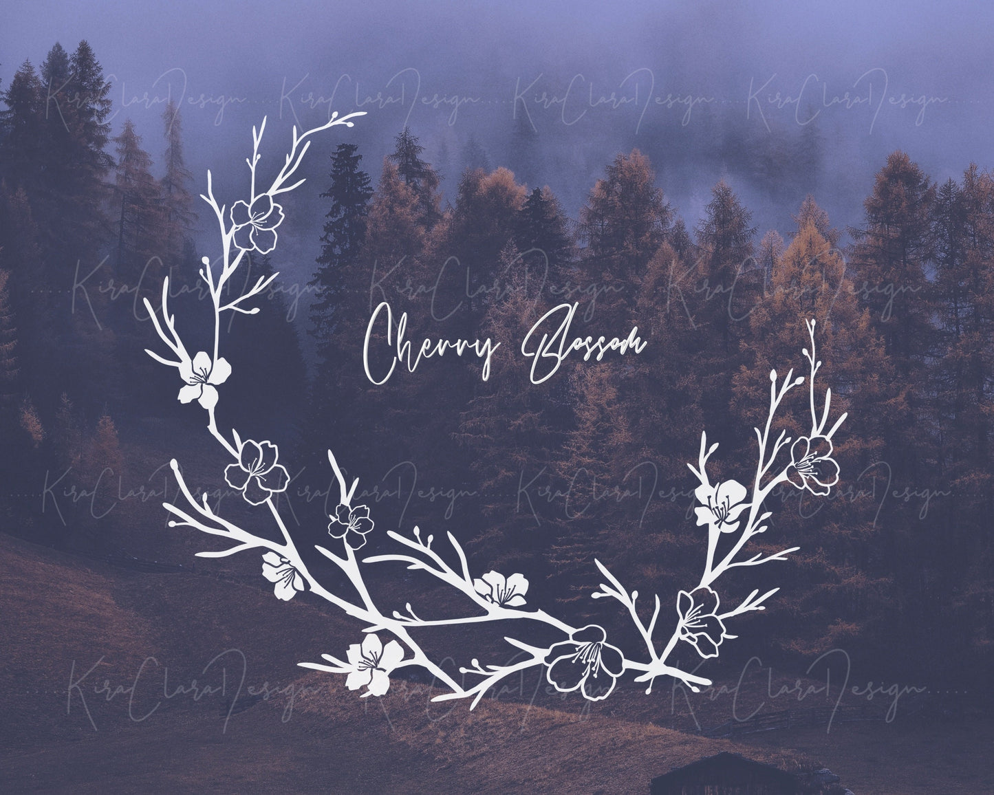 Cherry Blossom & Birds Wreath Clipart