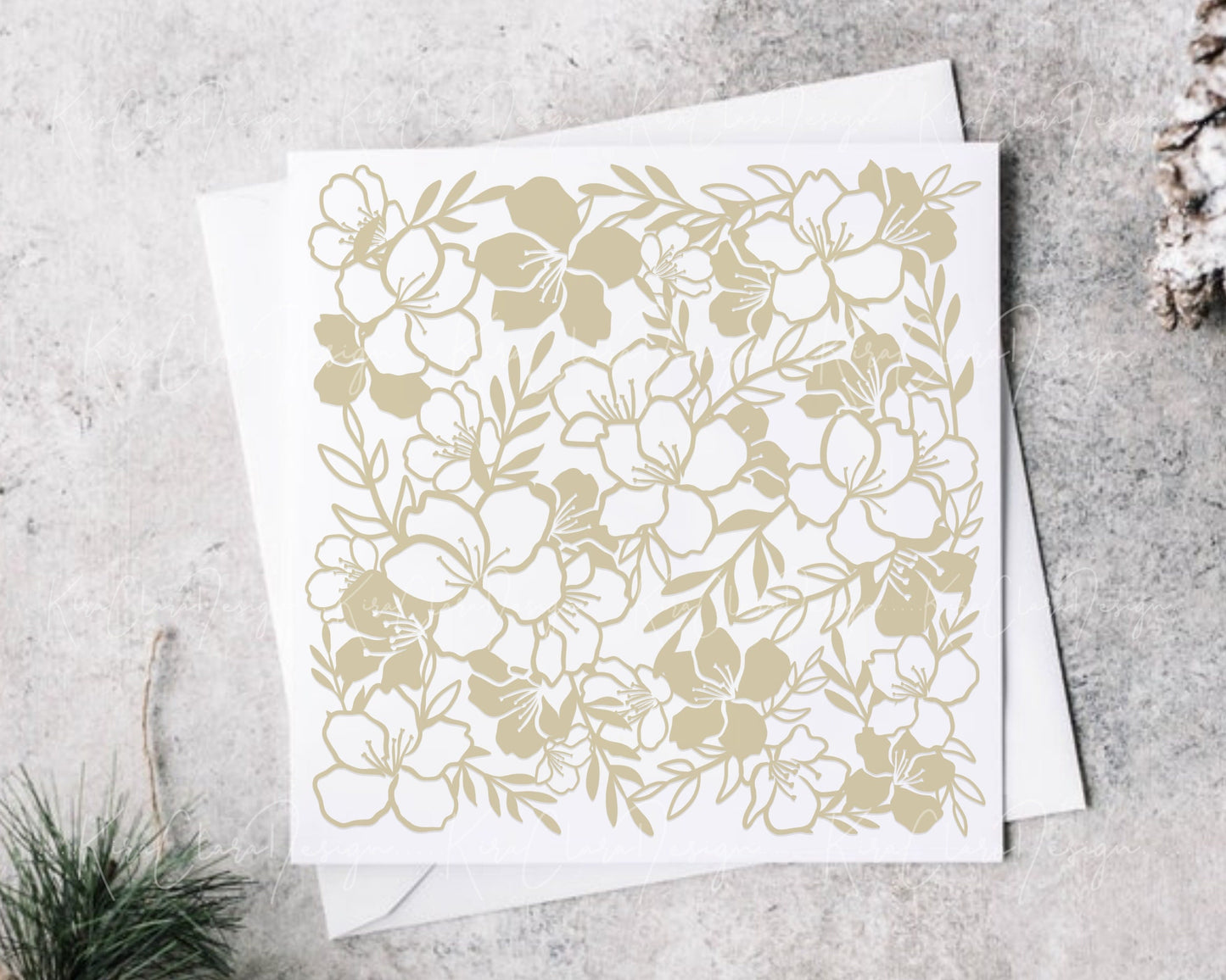 Cherry Blossom Square Floral Pattern Clipart