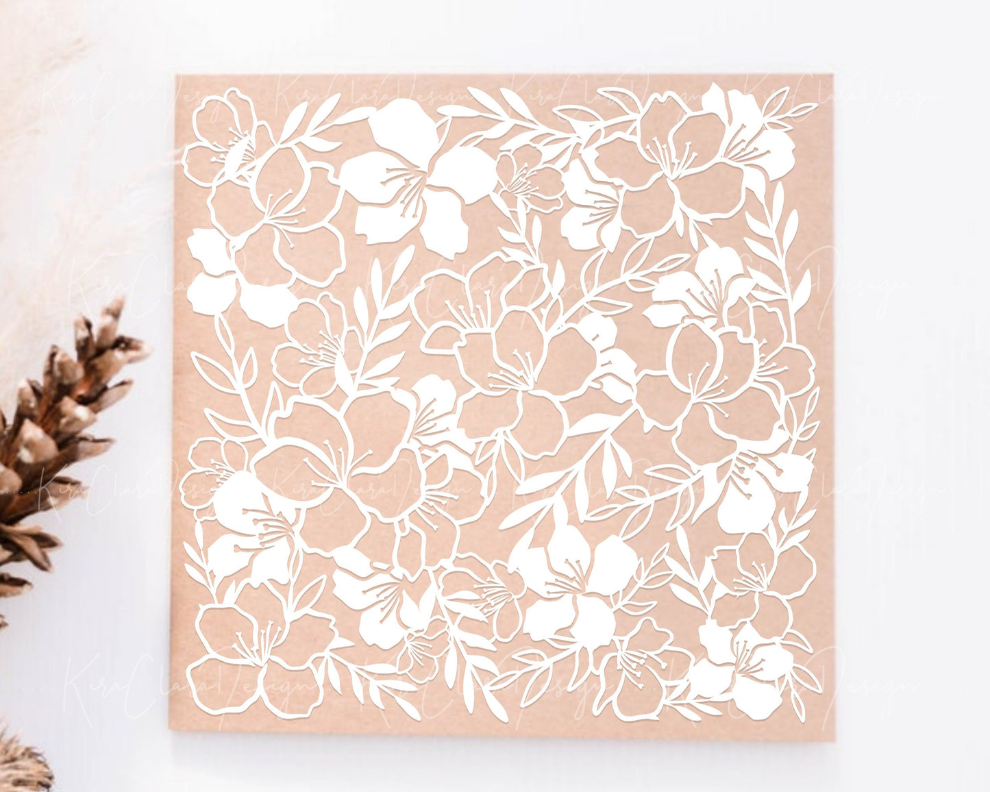 Cherry Blossom Square Floral Pattern Clipart