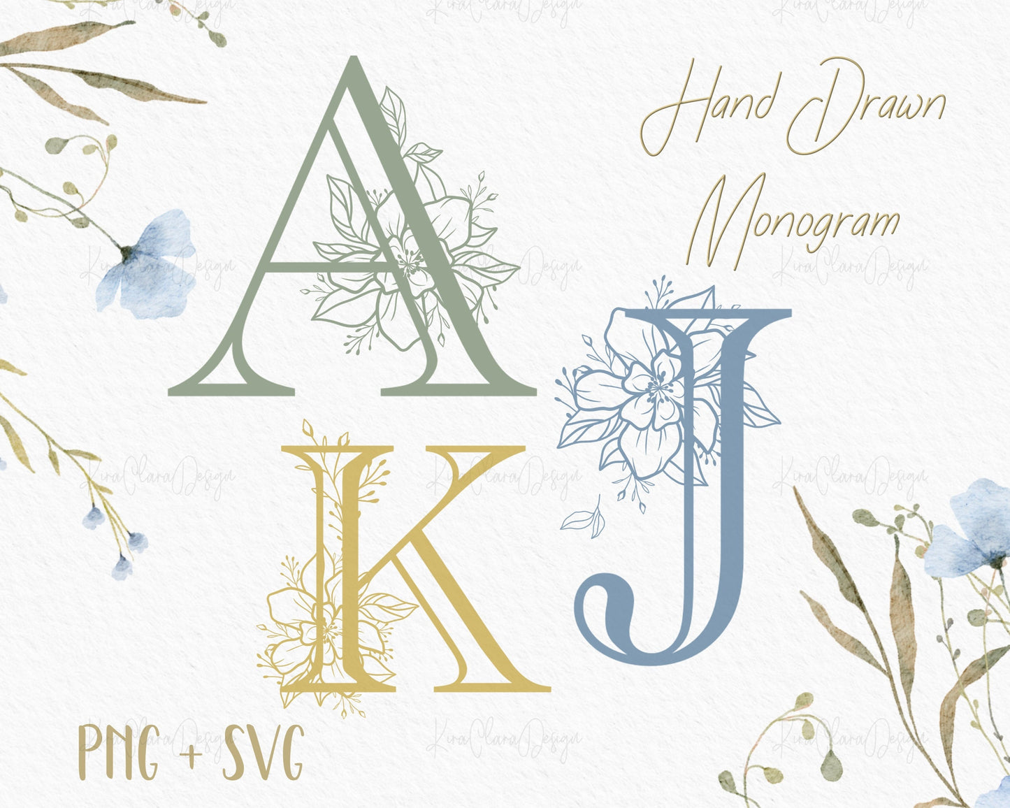 Aquilegia Floral Monogram Alphabet Clipart