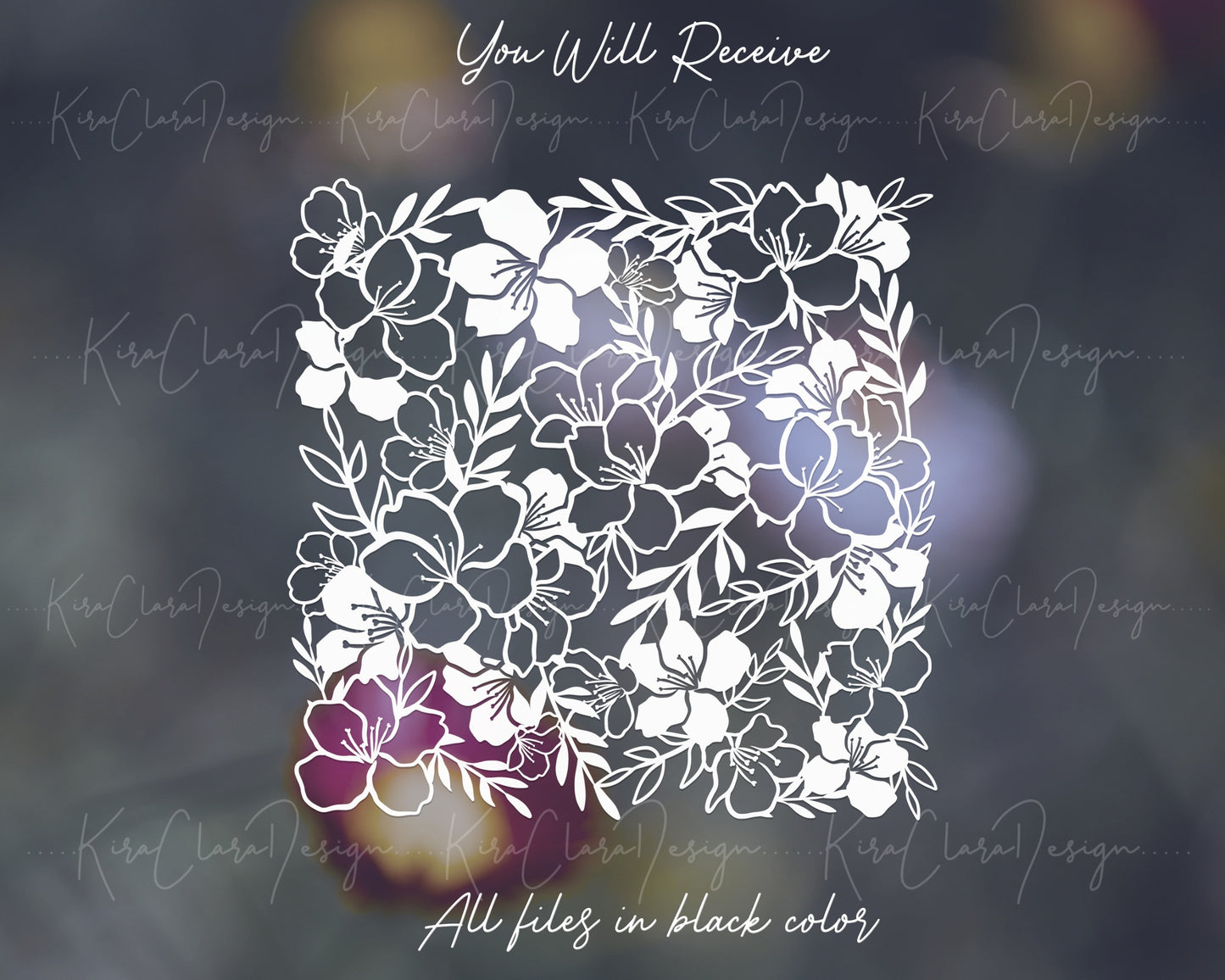Cherry Blossom Square Floral Pattern Clipart