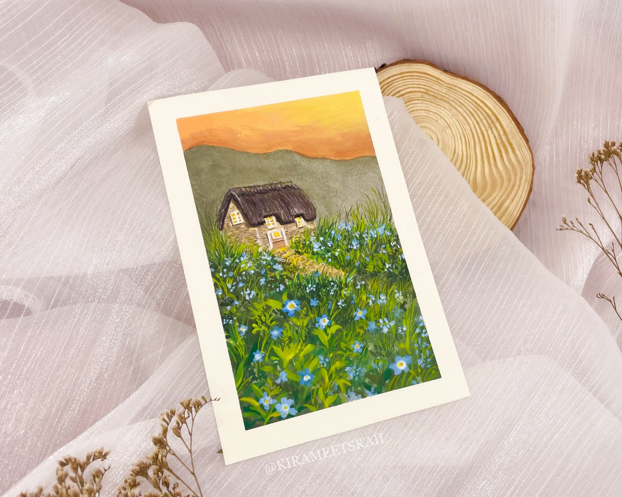 "Cottage in Blue" Gouache Painting (Original Artwork)
