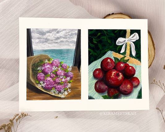 "Roses and Apples" Gouache Painting (Original Artwork)