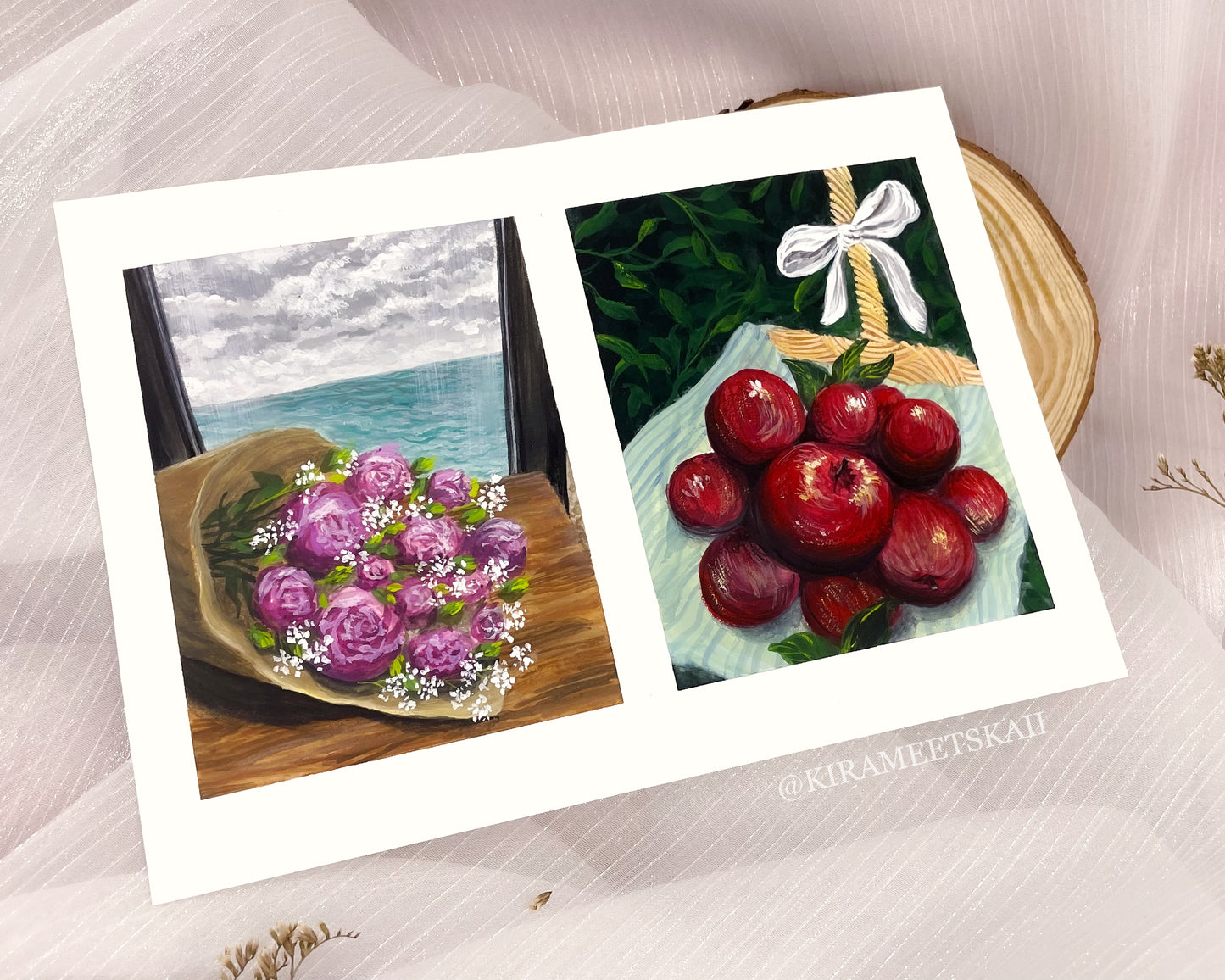 "Roses and Apples" Gouache Painting (Original Artwork)