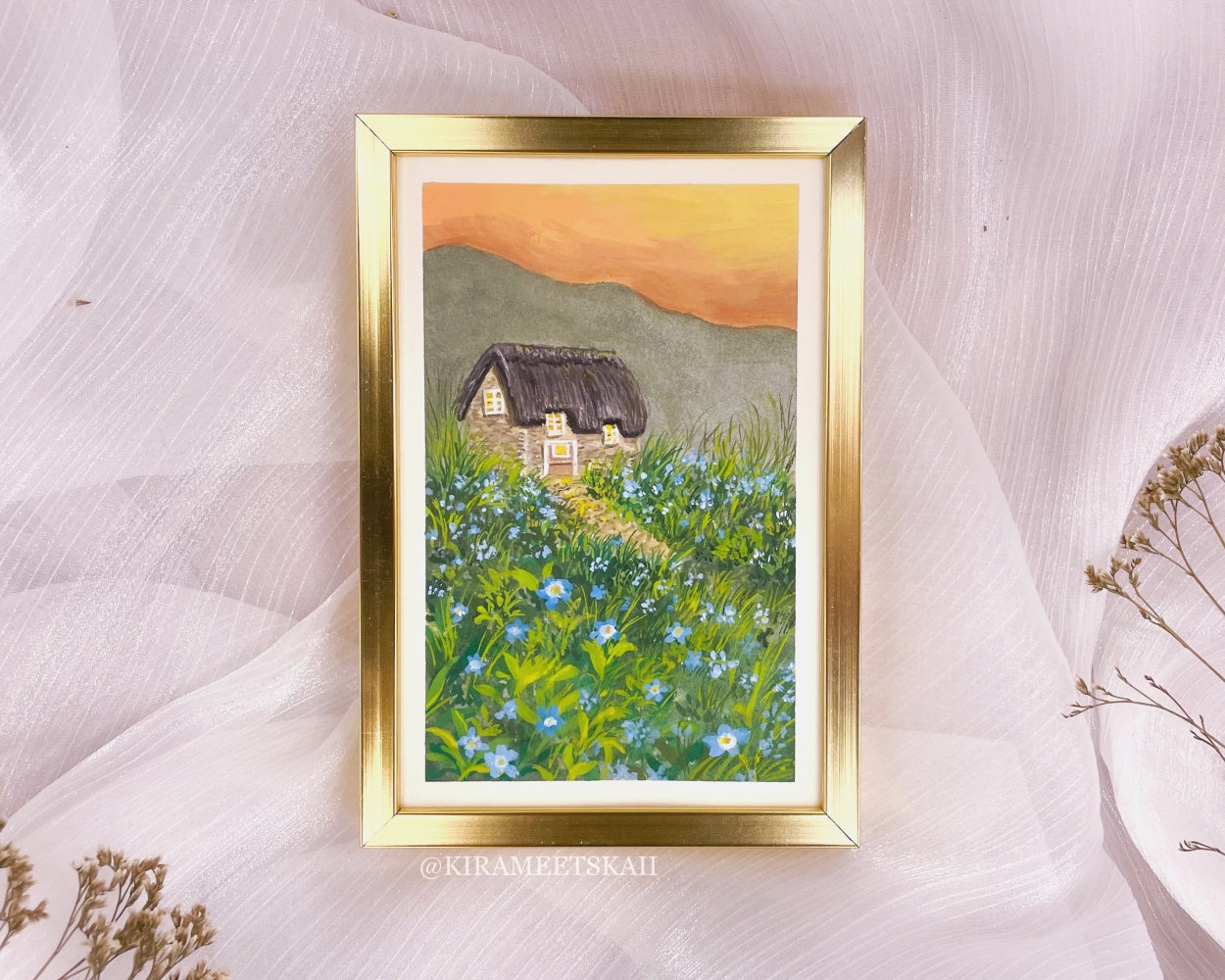"Cottage in Blue" Gouache Painting (Original Artwork)