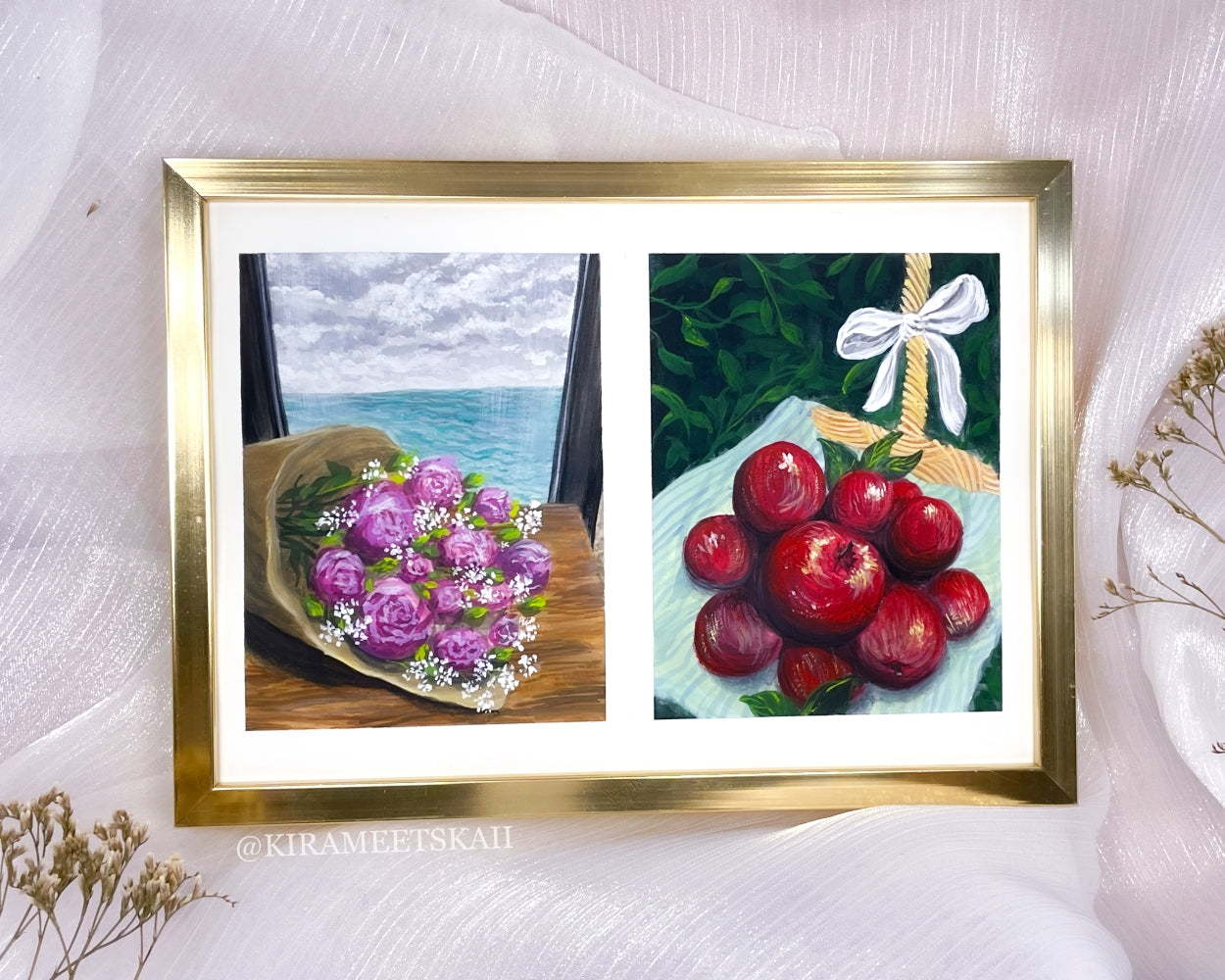 "Roses and Apples" Gouache Painting (Original Artwork)