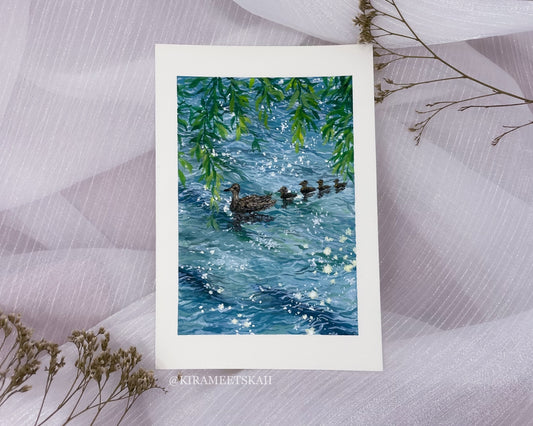 "Ducklings" Gouache Painting (Original Artwork)