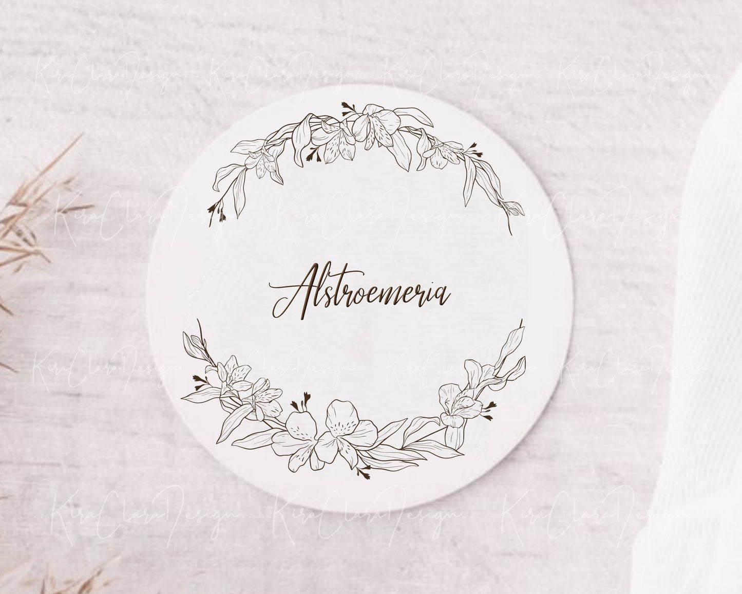 Alstroemeria Flower (Peruvian Lily) Half Wreath Clipart/ Black & White